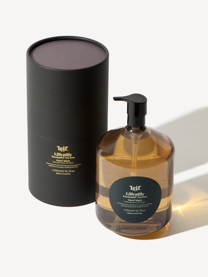 Leif Products. Lillypilly Hand Wash. Green & Clean scent with notes of Eucalyptus and Tea Tree. 1.5 Litre Bottle.