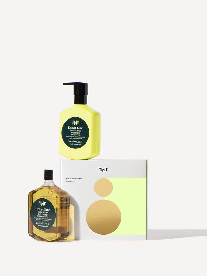 Leif Products Desert Lime Body Lotion and Cleanser Gift Set. Notes of Vanilla and Orange. 260ml Bottles. 