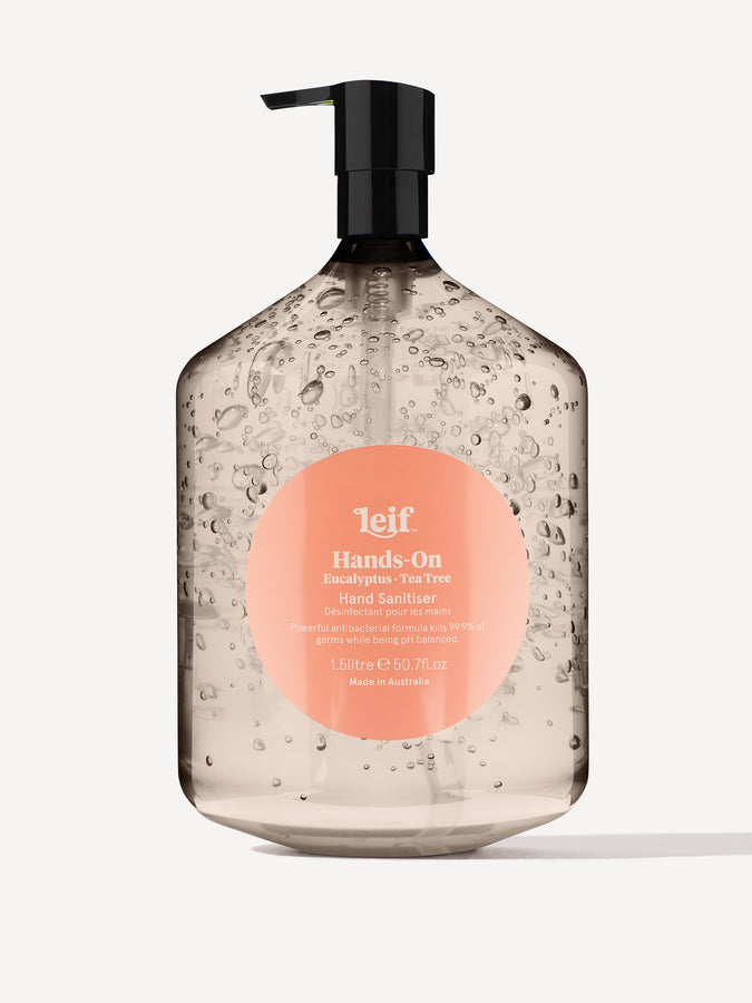Leif Products. Hands-On Gel Hand Sanitiser. Aromatic & Clean scent with notes of Eucalyptus and Tea Tree. 1500ml Bottle.